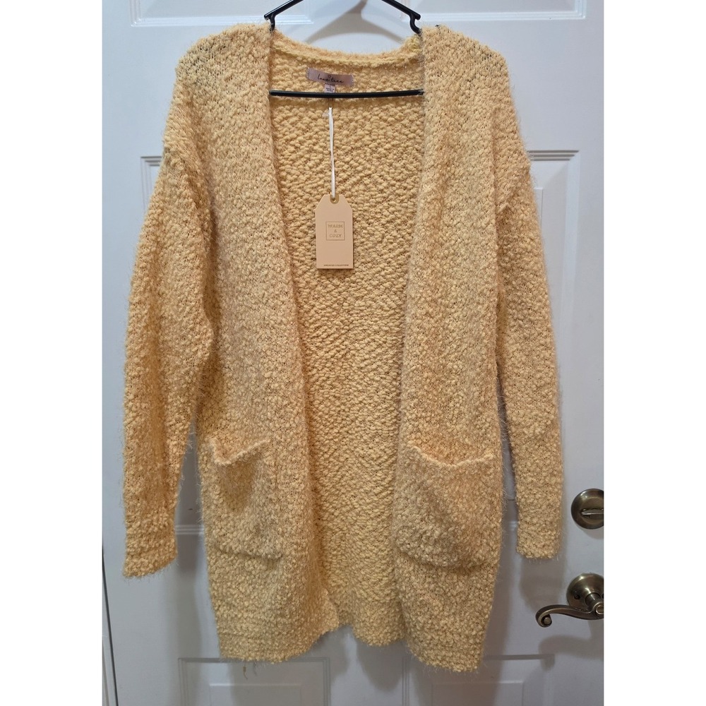 NWT Love Tree Buttercream Yellow Popcorn Knit Cardigan Sweater - Size L